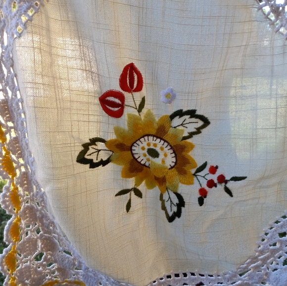 Handmade Crochet Embroidered Table Runner Pattern 37 in L x 37 in W Cream Topper - Picture 7 of 8